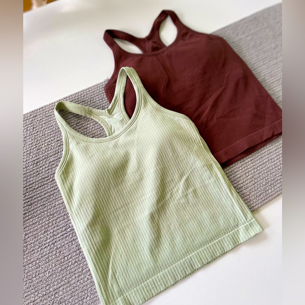 Amazon Women's Ribbed Racerback Tank Tops - Sage Green & Maroon